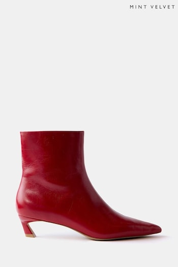 Mint Velvet Red Leather Kitten Heel Boots (AK4849) | £149