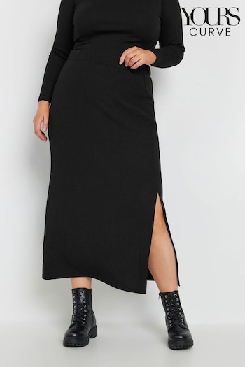 Yours Curve Black Side Split Textured Tube Skirt (AK4939) | £24