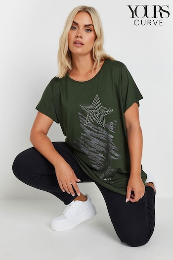 Yours Curve Green Glitter Star T-Shirt (AK4951) | £22