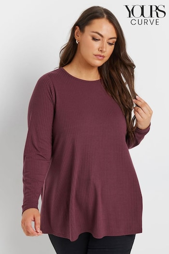 Yours Curve Purple Long Sleeve Rib Swing T-Shirt (AK5016) | £22