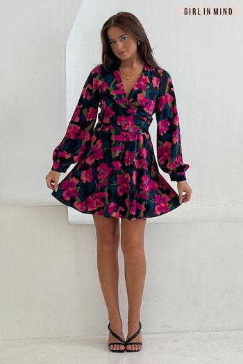 Girl In Mind Pink Mini Ruth Floral Wrap Skater Dress (AK5459) | £50