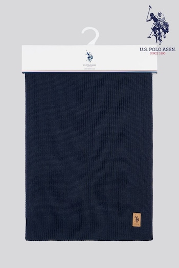 U.S. Polo Assn. Blue U.S. Polo Assn. Mens Rib Knit Black Scarf (AK5910) | £40