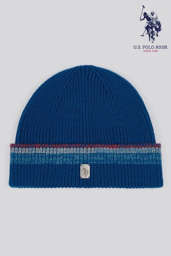 U.S. Polo Assn Navy Blue Stripe Tipping Rib Knit Beanie (AK5936) | £25