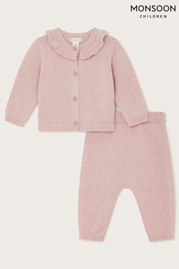 Monsoon Purple Newborn Knit Cardigan And Leggings Set (AK5968) | £34