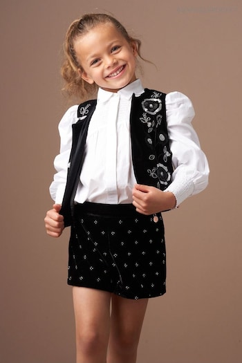 Angel & Rocket Black Paris Embroidered Velvet Waistcoat (AK6172) | £36 - £40