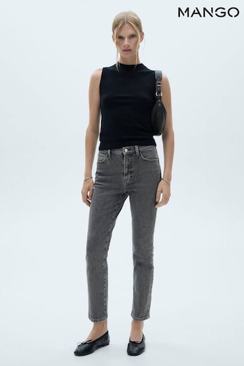 Mango Grey Claudia Waxed Slim-Fit Cropped Jeans (AK6177) | £40