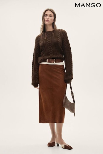 Mango Brown Round-Neck Braided Sweater (AK6217) | £50