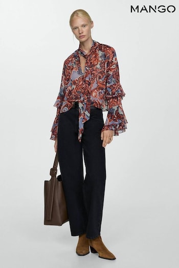 Mango Brown Ruffled Paisley Print Blouse (AK6279) | £0