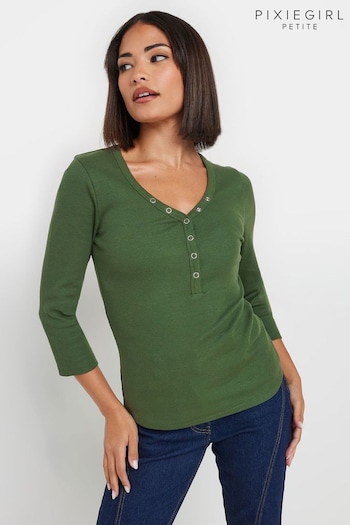 PixieGirl Petite Green Long Sleeve Henley Top (AK6442) | £22