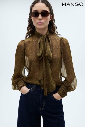 Mango Green Paisley Printed Front Bow Blouse (AK6537) | £36