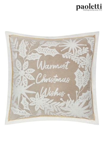 Paoletti Natural Winter Warmest Wishes Embroidered 100% Cotton Cushion (AK6677) | £34