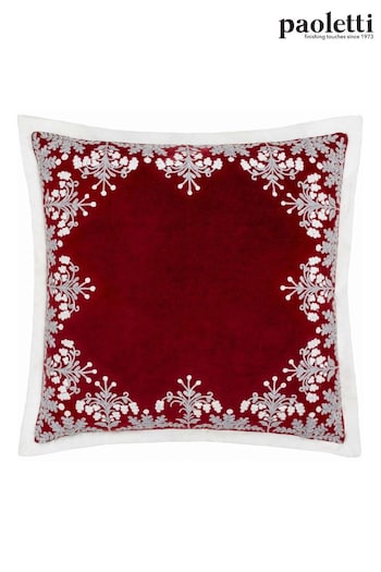 Paoletti Red Winter Bloom Floral Print Embroidered Cream Cushion (AK6716) | £32