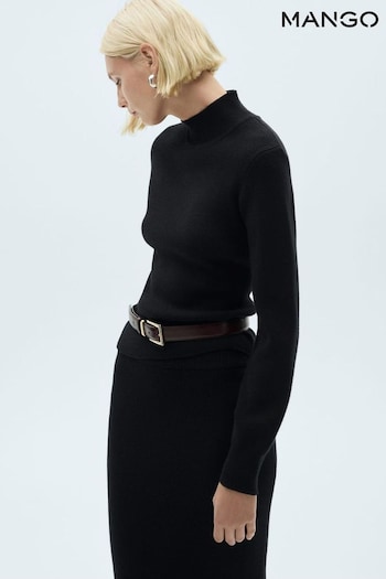 Mango Black Ribbed Round-Neck Sweater (AK6849) | £36