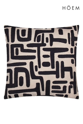 HÖEM Black Brooke Embroidered 100% Cotton Cushion (AK6956) | £22