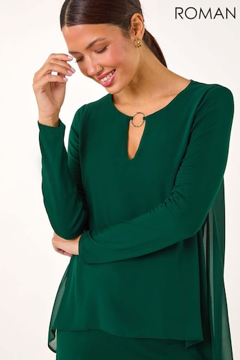 Roman Green Ring Front Chiffon Overlay Tunic Top (AK7451) | £35