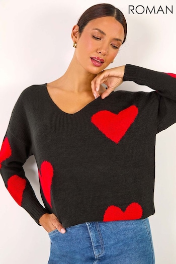 Roman Red V-Neck Heart Detail Knit Jumper (AK7452) | £38