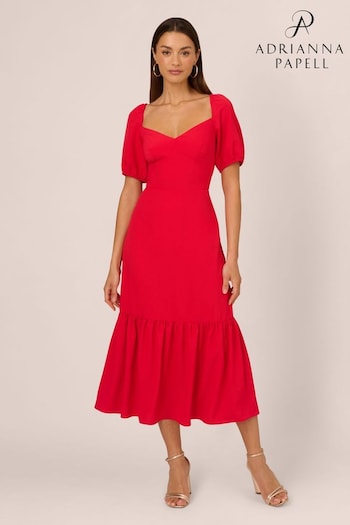 Adrianna Papell Orange Puff Sleeve Midi Dress (AK7545) | £139