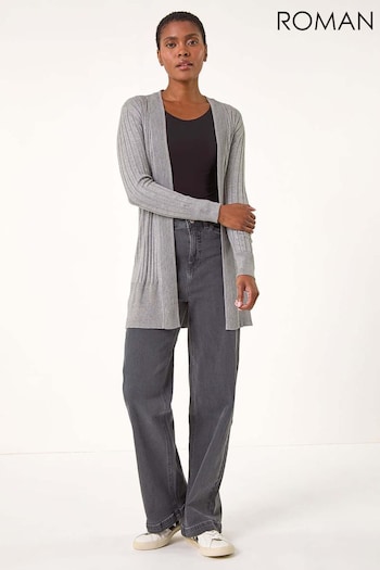 Roman Grey Longline Stretch Ribbed Cardigan (AK7582) | £42