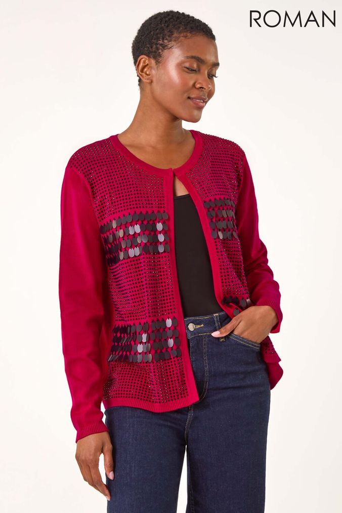 Buy Women s Cardigans Red Round Neck Curve Knitwear Online Next UK