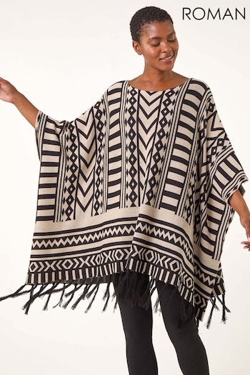 Roman Black Pattern Fringe Poncho Jumper (AK7611) | £42