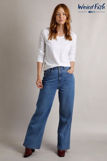 Weird Fish Dark Blue Marl Corine Wide Leg Denim Jeans (AK7839) | £50