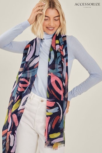 Accessorize Black Brushstroke Abstract Print Blanket 100% Cotton Scarf (AK8125) | £23