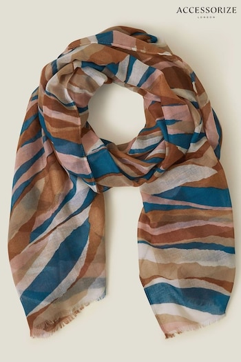 Accessorize Brown/Blue Brush Stroke Print Scarf (AK8126) | £20