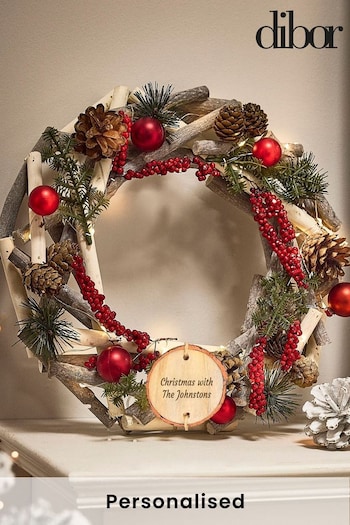 Personalised Woodland Berries Light Up Wreath by Dibor (AK8174) | £28