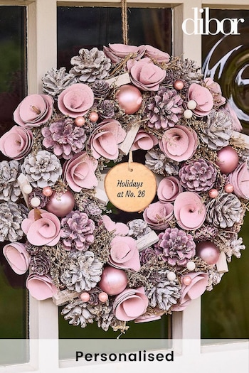 Personalised Pink Roses Christmas Wreath by Dibor (AK8181) | £35