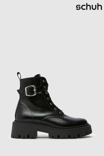 Schuh Cyra Leather Lace-Up Black Boots (AK8482) | £85