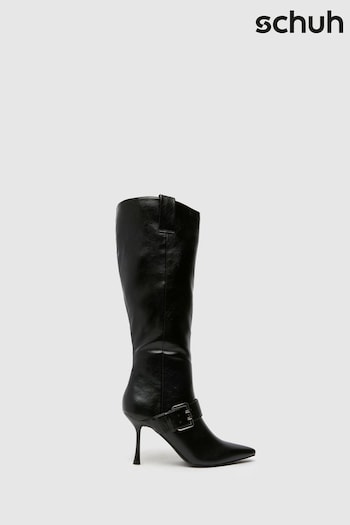 Schuh Darbie Buckle Point Knee Black Boots (AK8487) | £65