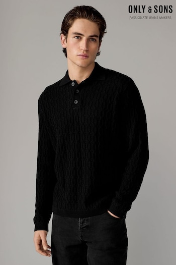 Only & Sons Black Polo Texuted Knitted Jumper (AK8645) | £45