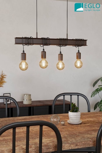 Eglo Set of 4 Antique Brown Pendant E27 Industrial Style Townshend 4 Ceiling Light (AK8970) | £115