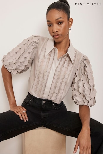 Mint Velvet Cream Appliqué Organza Shirt (AK9108) | £99