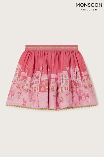 Monsoon Pink Christmas Street Print Skirt (AK9926) | £22 - £26