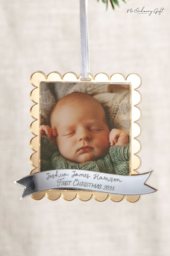 First Christmas Photo Metallic Hanging Decoration by No Ordinary Gift (AK9998) | £22