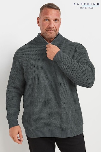 BadRhino Big & Tall Grey Chenile Quarter Zip Jumper (AL0812) | £39