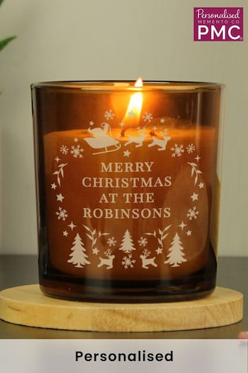 Personalised Christmas Engraved Amber Glass Candle by PMC (AL1280) | £14