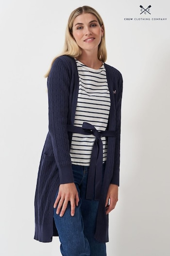 Crew Clothing Company Blue Longline Heritage Cable 100% Cotton Cardigan (AL1594) | £69