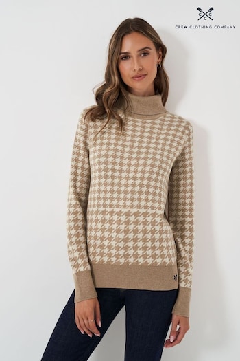 Crew Clothing Company Natural Houndstooth Roll Neck Jumper (AL1658) | £79