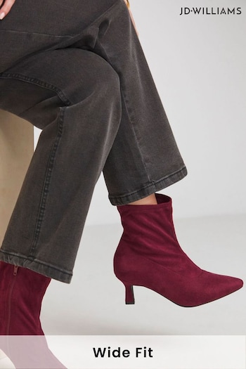 JD Williams Burgundy Extra Wide Fit Kitten Heel Sock Boot In Wide Fit (AL1745) | £46