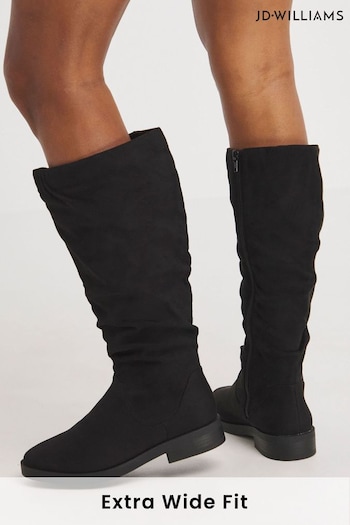 JD Williams Black Microsuede Ruched boots the in Extra Wide Fit Super Curvy Calf (AL1755) | £59