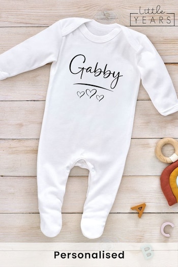 Little Years Personalised Name & Heart 100% Cotton White Sleepsuit (AL1948) | £16