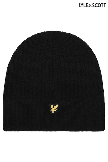 Lyle & Scott Black Knitted Ribbed Beanie (AL2104) | £30