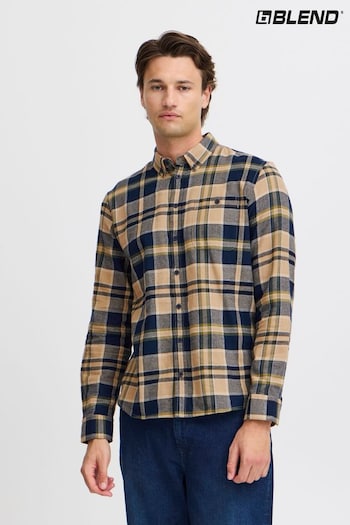 Blend Navy Blue 100% Cotton Check Long Sleeve Shirt (AL2419) | £30