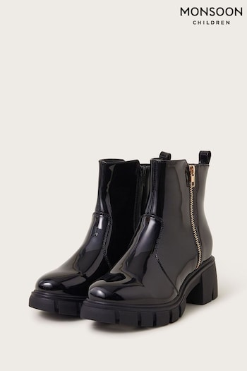 Monsoon Black Patent Chunky Heeled boots ankle (AL2440) | £40 - £42