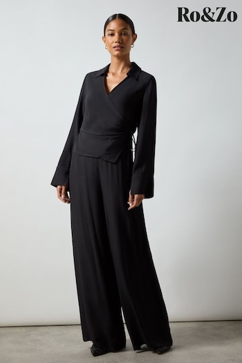 Ro&Zo Black Crepe Wide Leg Trousers (AL2688) | £99