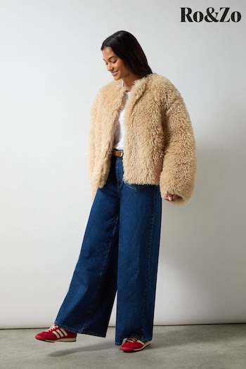 Ro&Zo Brown Beige Faux Fur Coat (AL2690) | £0