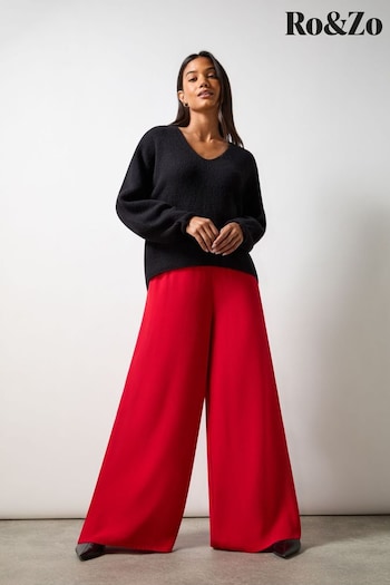 Ro&Zo Red Crepe Wide Leg Trousers (AL2698) | £99