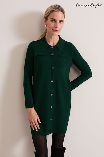 Phase Eight Green Azealia Fine Knit Collared Tunic Dress (AL2748) | £110